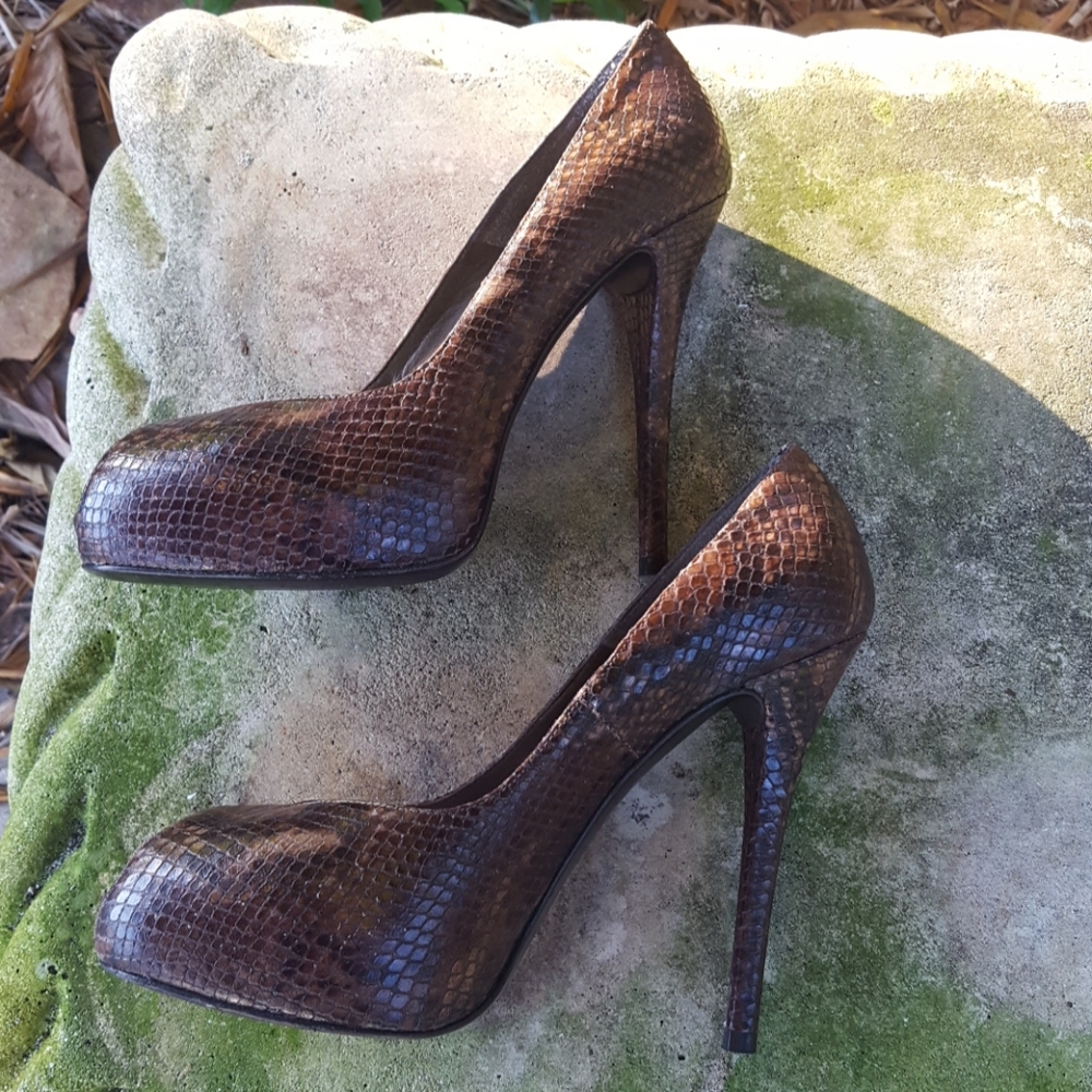 Stuart Weitzman Snake Print Peeptoe Heel. - image 4